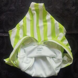 Carter's Neon Green and White Striped Swimsuit, 3T, Never been worn, No tags